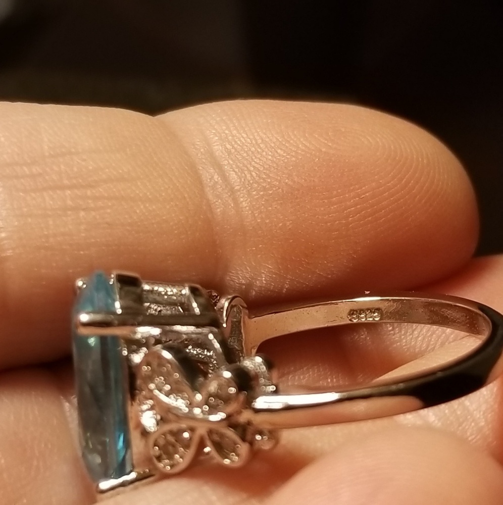 Aqua Blue Gem Stone Sterling Silver Ring Sizes 6 7 - Picture 6 of 7